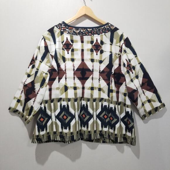 New Direction Jacket Womens 3X Multicolor Aztec Print Cotton 3/4 Sleeve Boho - Picture 2 of 8